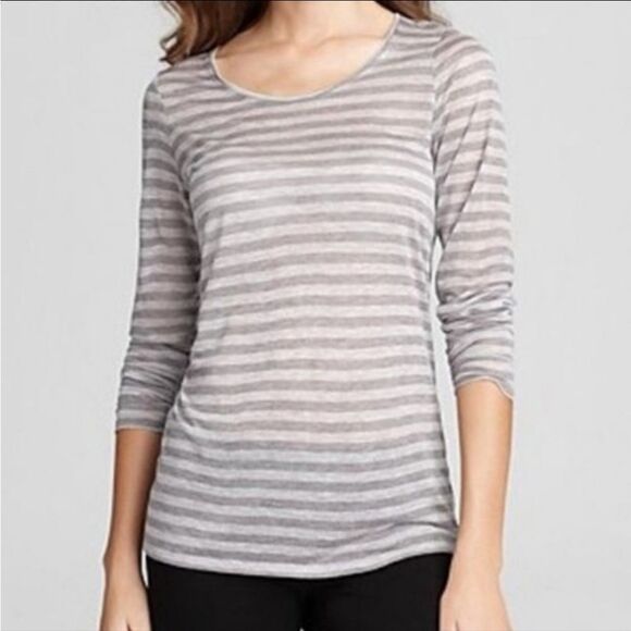 Eileen Fisher Women Super Soft Micro Modal Long Sleeve Tee Gray Stripe Knit Top - Picture 3 of 9